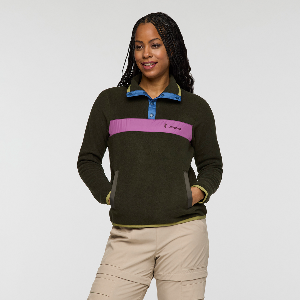 Teca Fleece Pullover - Women's, Deep Dark Woods, Model Charlie