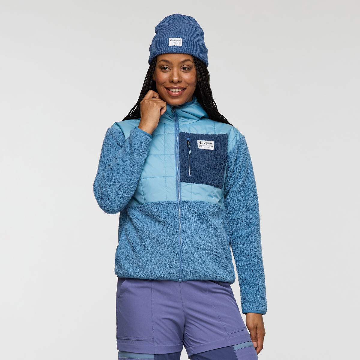 Trico Hybrid Hooded Jacket - Women's, Fjord/Fjord, Model Charlie