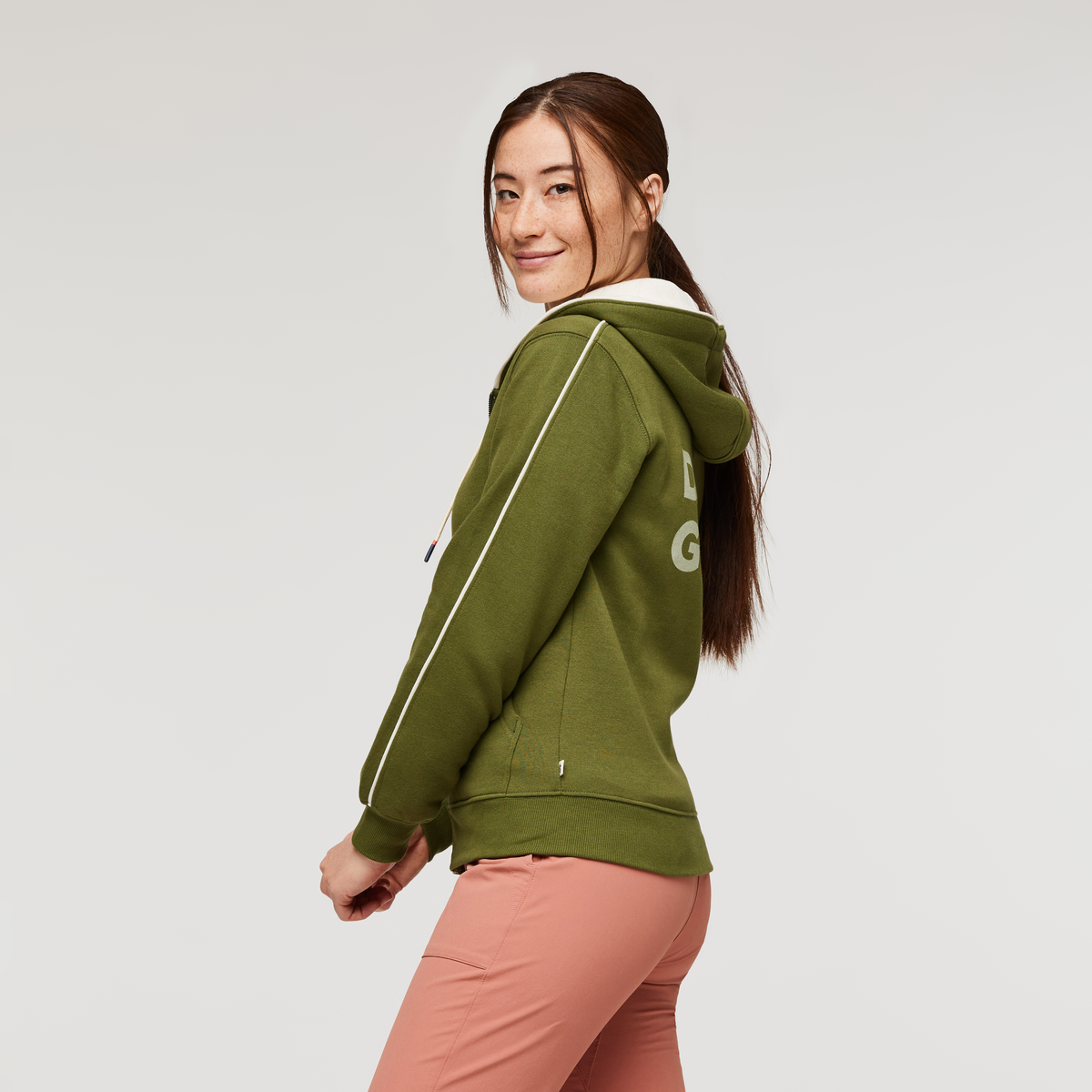 Do Good Organic Full-Zip Hoodie - Women's, Pine, Model Aya