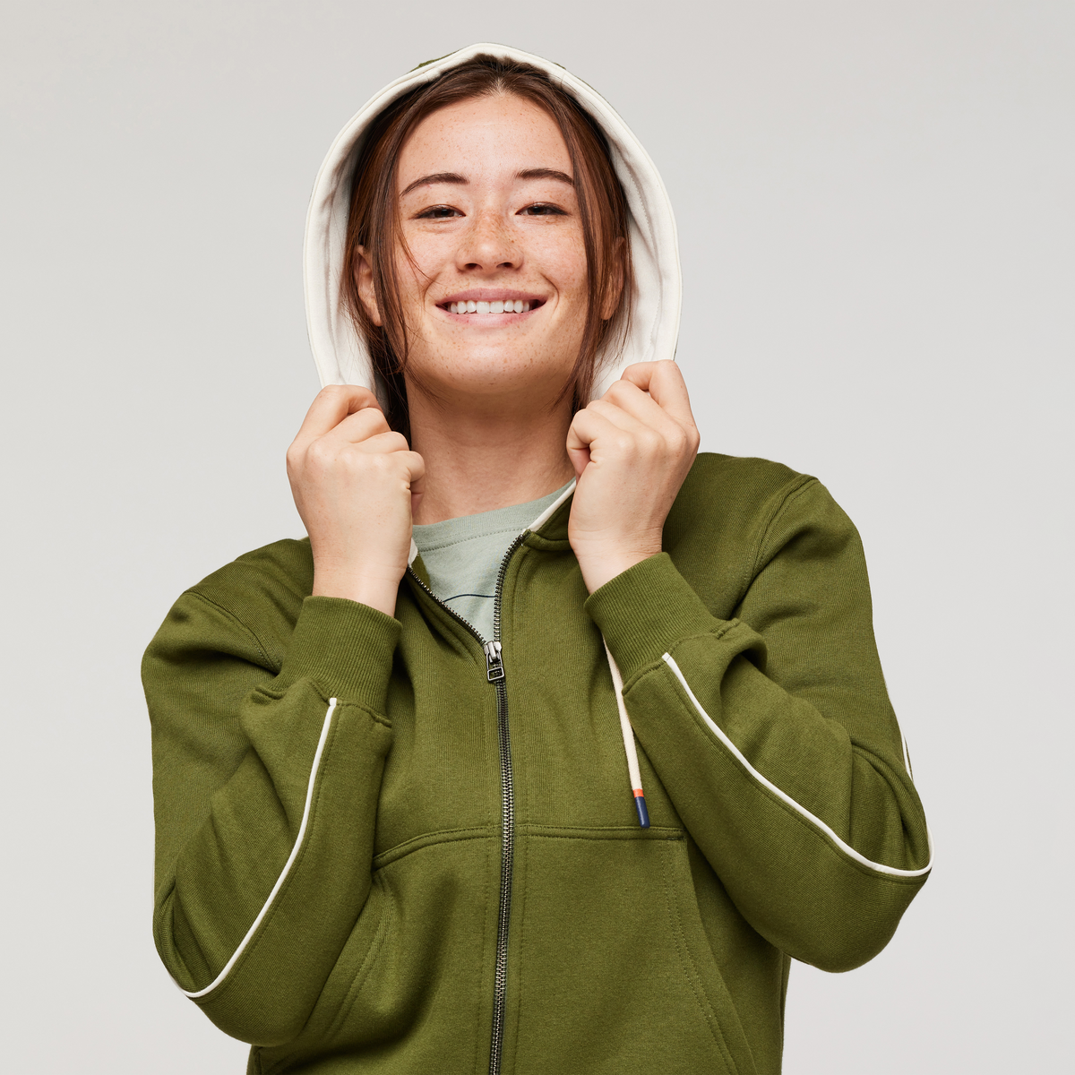 Do Good Organic Full-Zip Hoodie - Women's, Pine, Model Aya