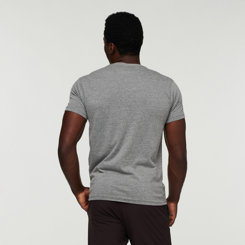 Topo Llama T-shirt - Men's, Heather Grey, Model Jeremy