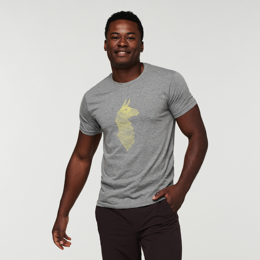 Topo Llama T-shirt - Men's, Heather Grey, Model Jeremy