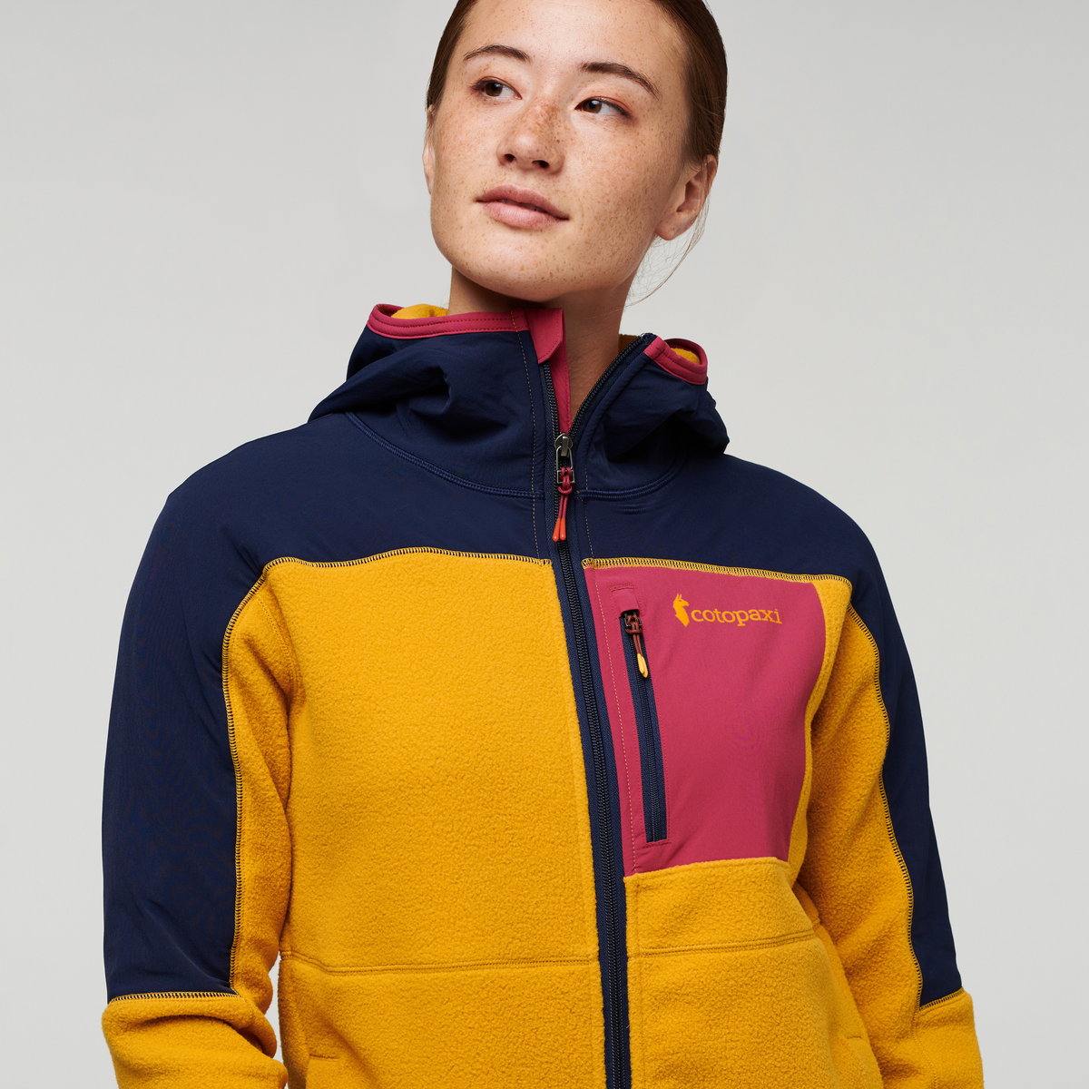 Abrazo Hooded Full-Zip Fleece Jacket - Women's, Maritime/Amber, Model Aya