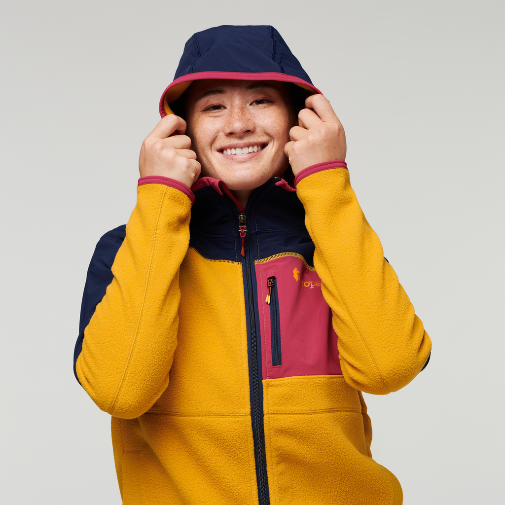 Abrazo Hooded Full-Zip Fleece Jacket - Women's, Maritime/Amber, Model Aya