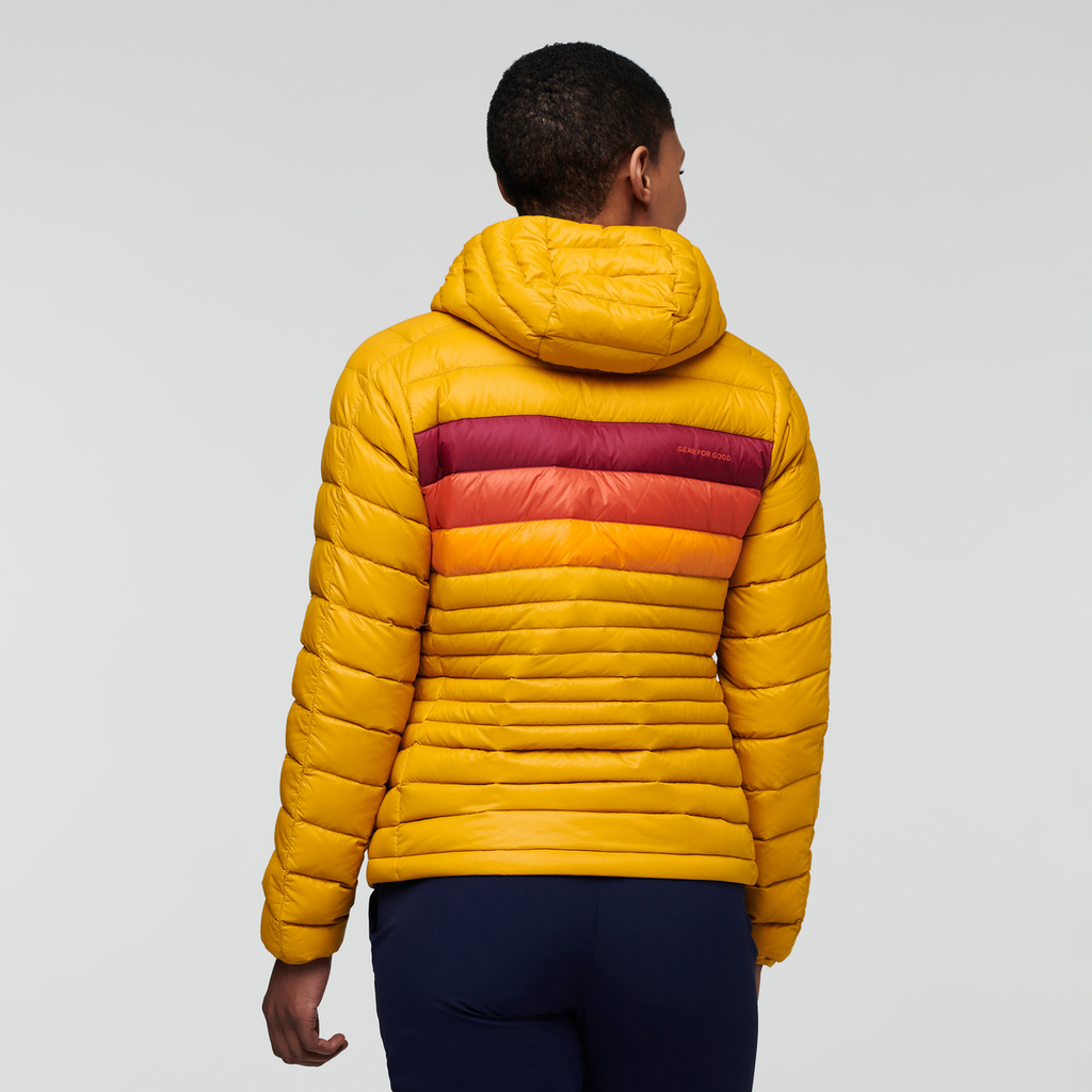 Fuego Down Hooded Jacket - Women's, Amber Stripes, Model Callie