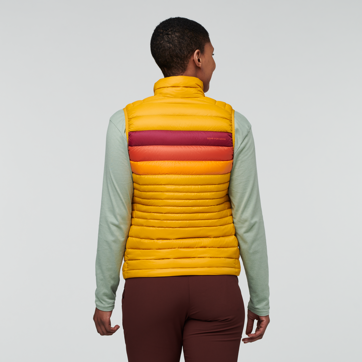 Fuego Down Vest - Women's, Amber Stripes, Model Callie