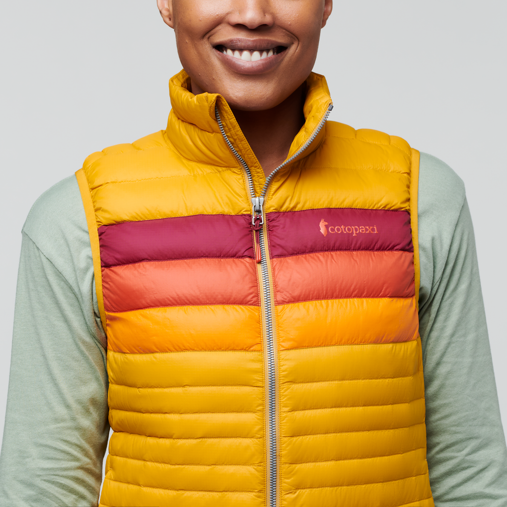 Fuego Down Vest - Women's, Amber Stripes, Model Callie