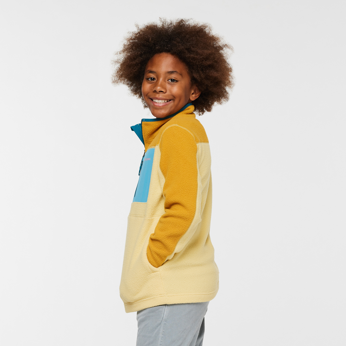 Abrazo Half-Zip Fleece Jacket - Kids', Amber/Wheat, Model Isaiah