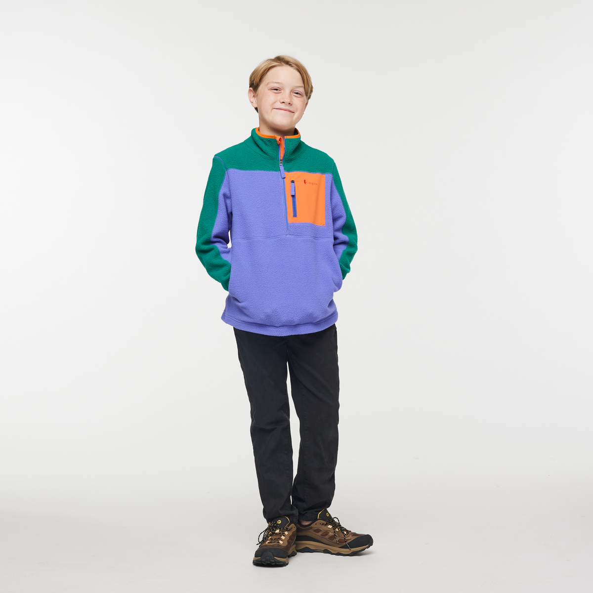 Abrazo Half-Zip Fleece Jacket - Kids', Greenery/Amethyst, Model Dax