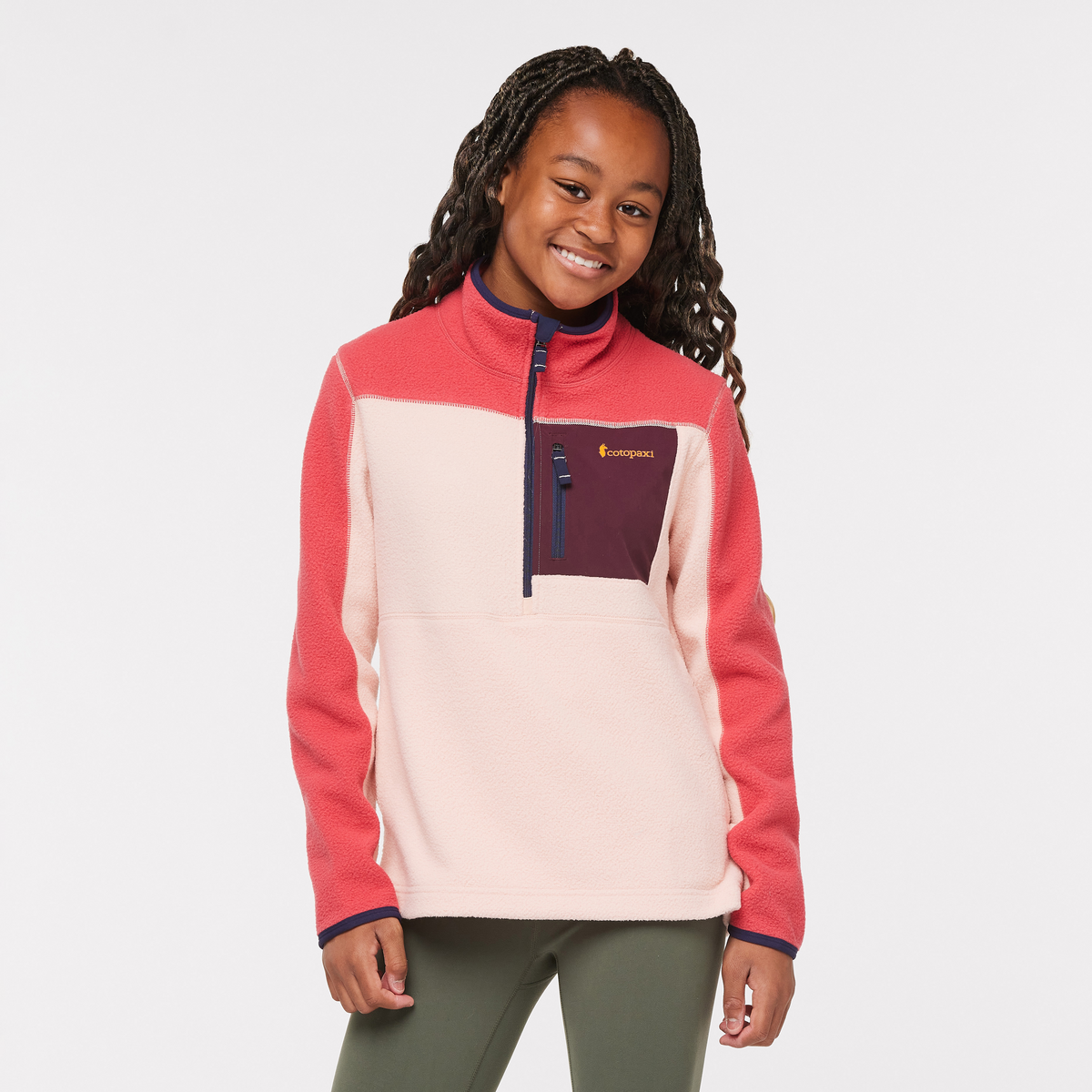 Abrazo Half-Zip Fleece Jacket - Kids', Strawberry/Rosewood, Model Adelina
