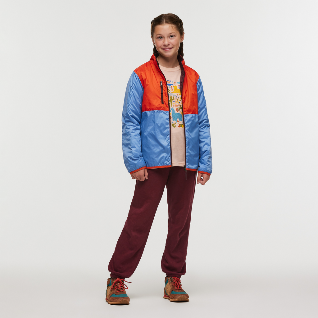 Capa Insulated Jacket- Kids', Wine/Lupine, Model Gemma Nye