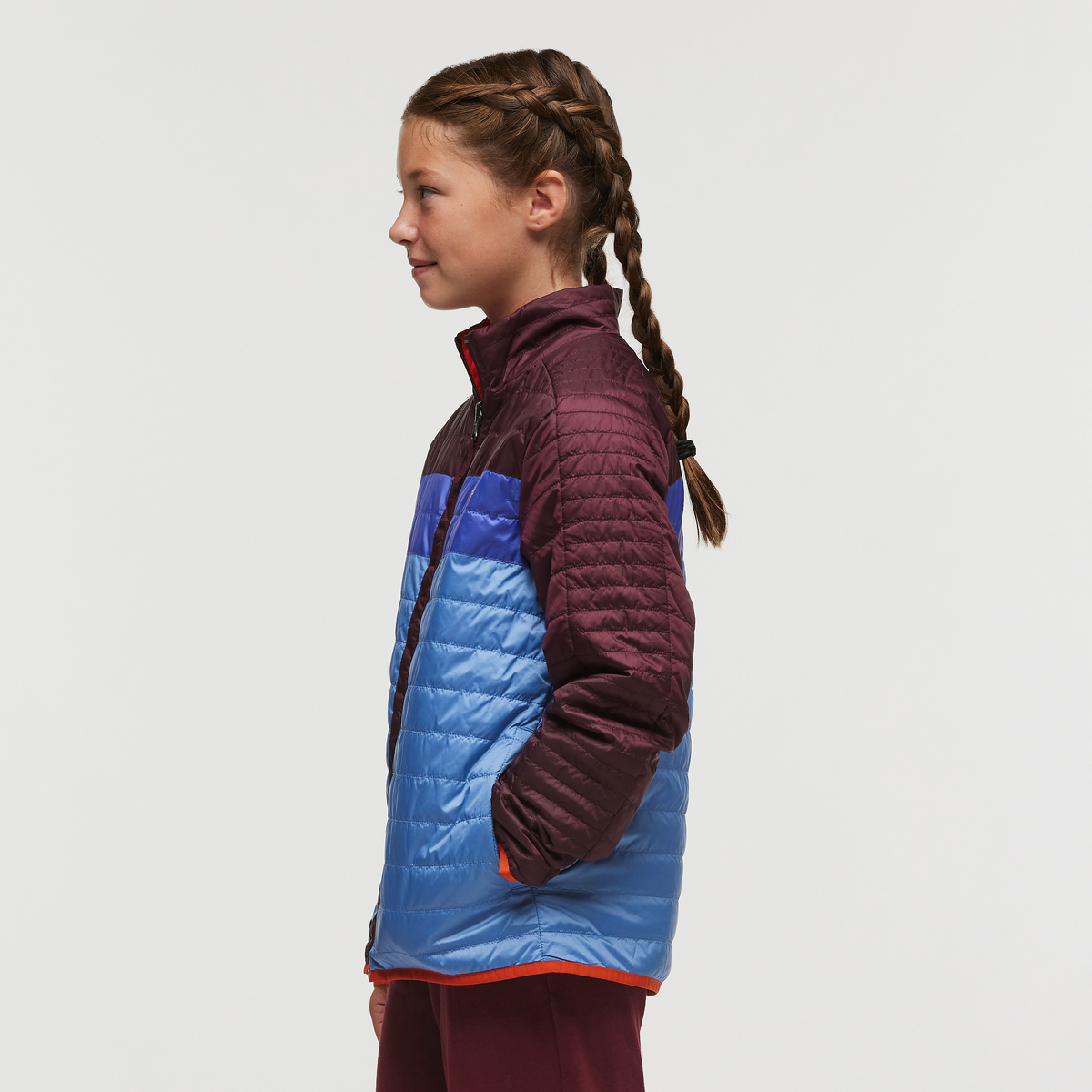 Capa Insulated Jacket- Kids', Wine/Lupine, Model Gemma Nye