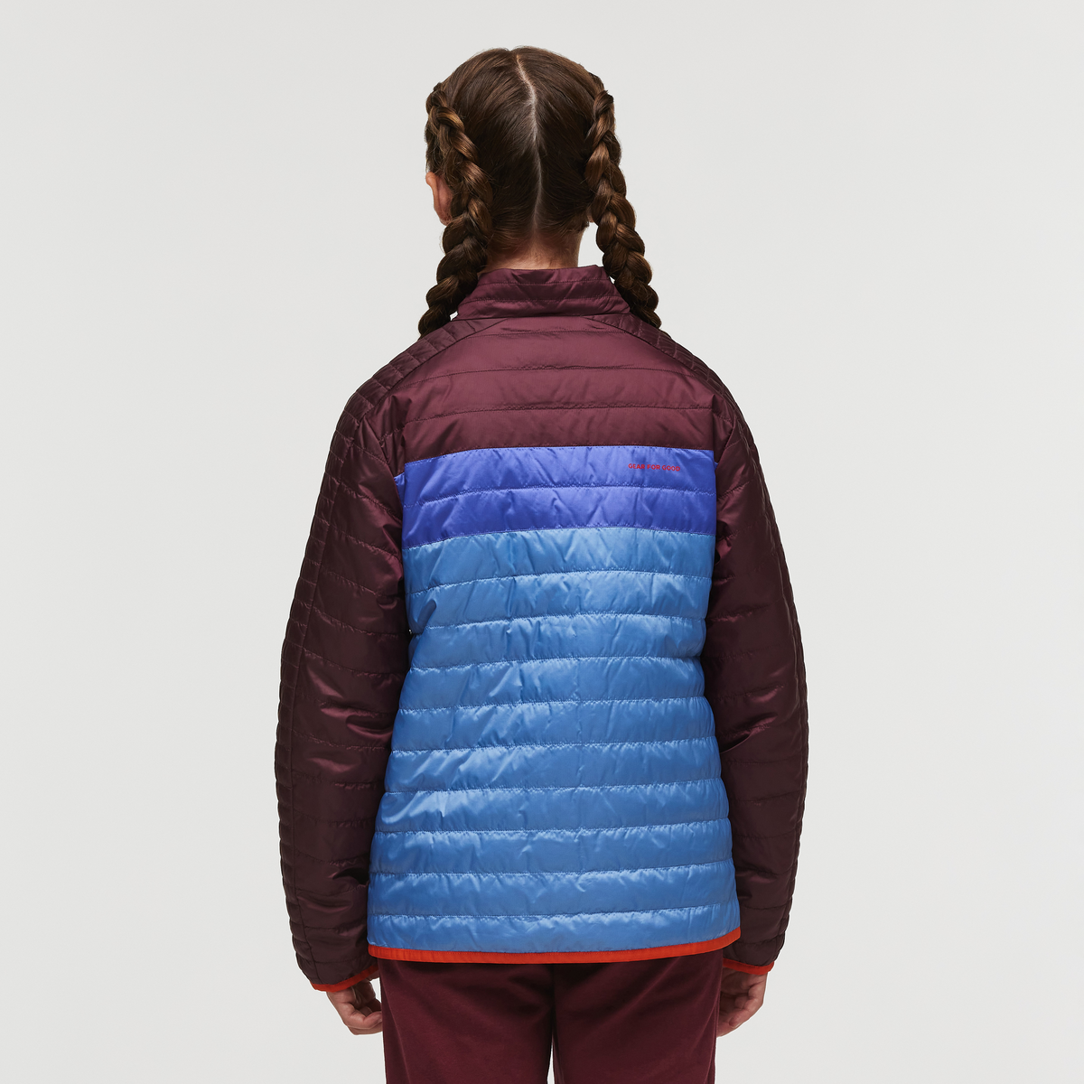 Capa Insulated Jacket- Kids', Wine/Lupine, Model Gemma Nye