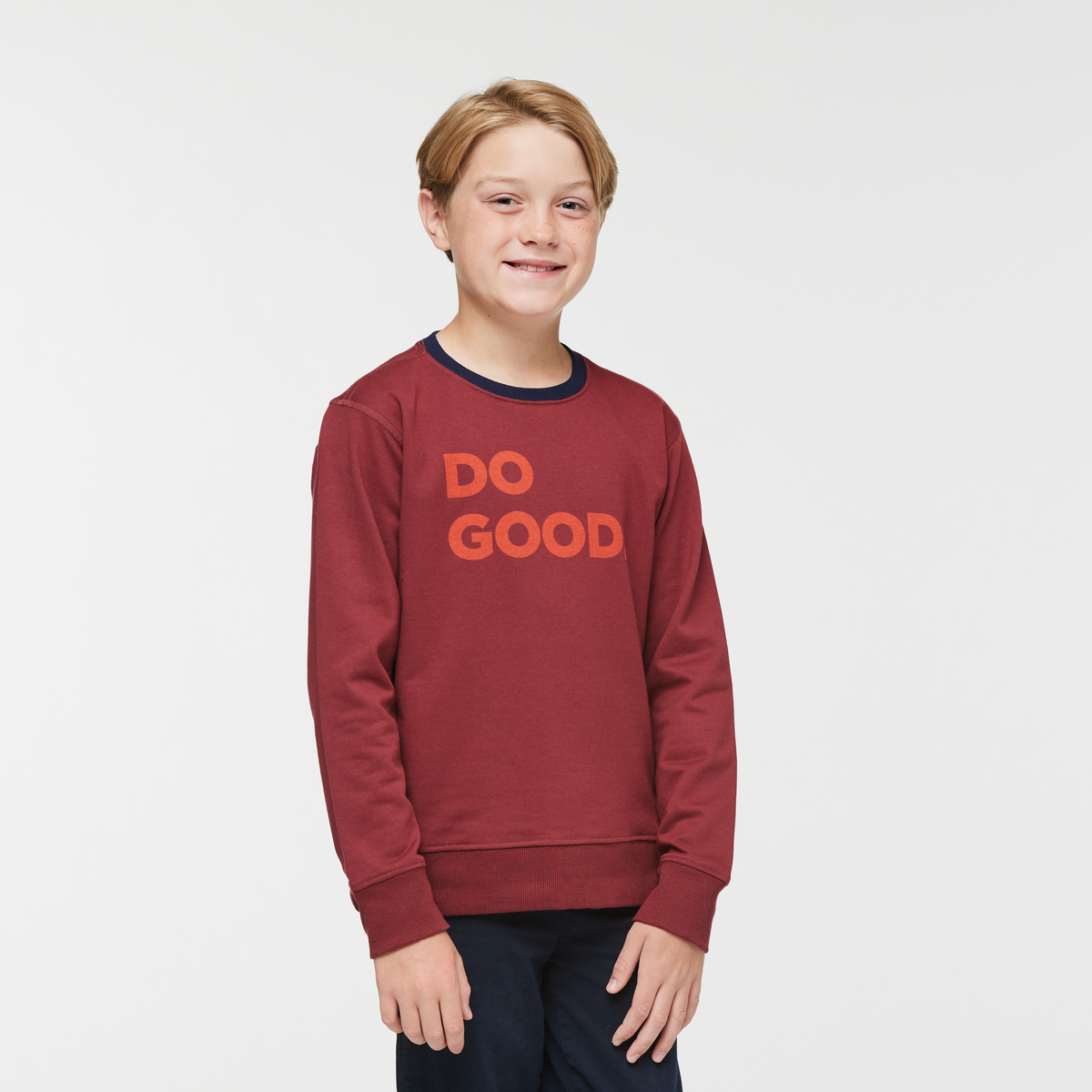 Do Good Crew Sweatshirt - Kids', Burgundy, Model Dax