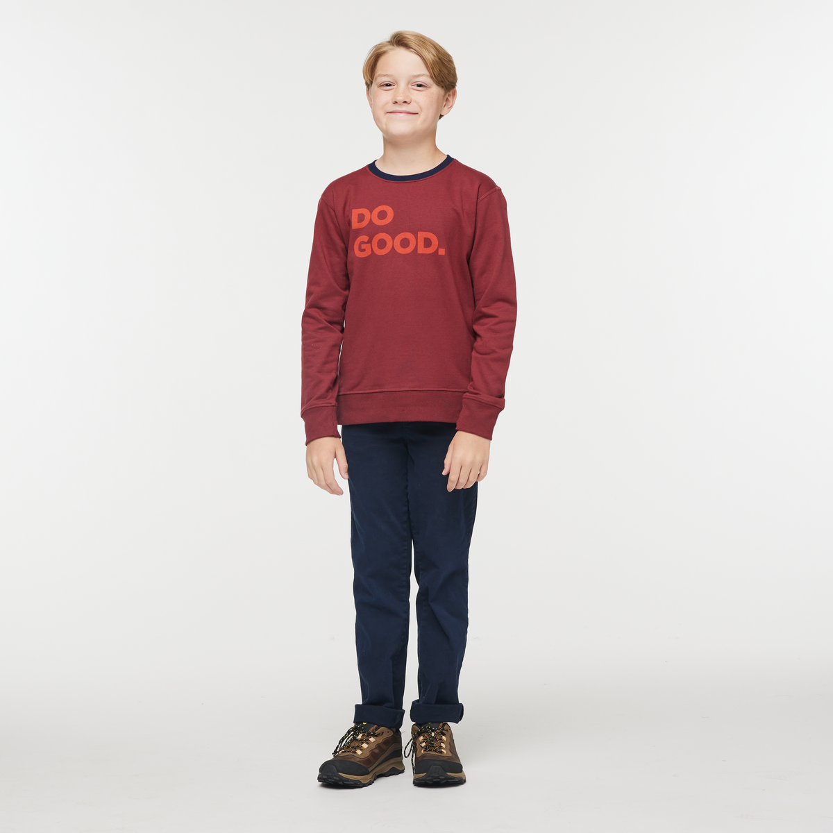 Do Good Crew Sweatshirt - Kids', Burgundy, Model Dax