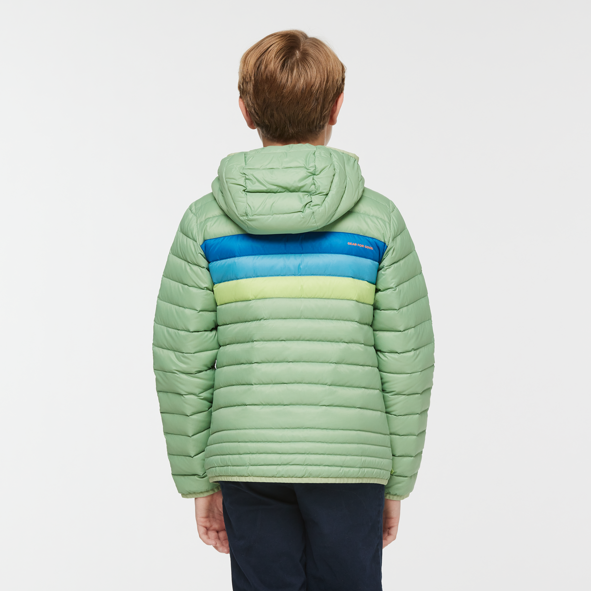 Fuego Hooded Down Jacket - Kids', Aspen Stripes, Model Dax