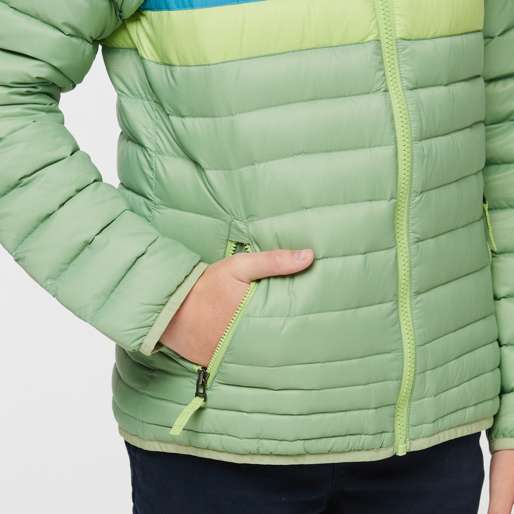 Fuego Hooded Down Jacket - Kids', Aspen Stripes, Model Dax