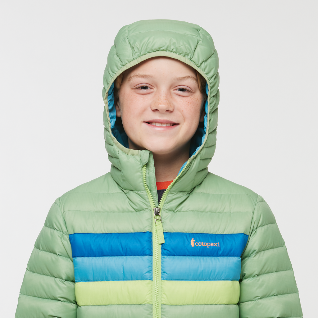 Fuego Hooded Down Jacket - Kids', Aspen Stripes, Model Dax