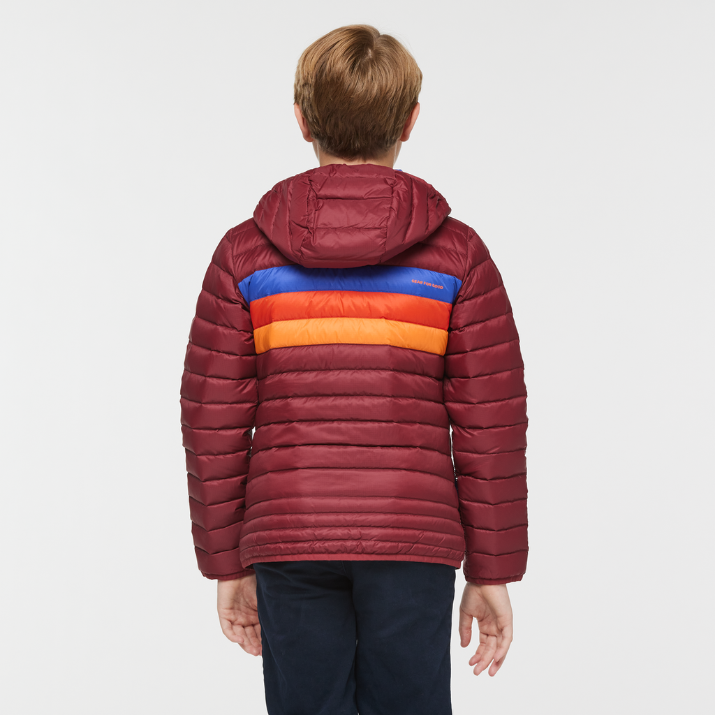 Fuego Hooded Down Jacket - Kids', Burgundy Stripes, Model Dax