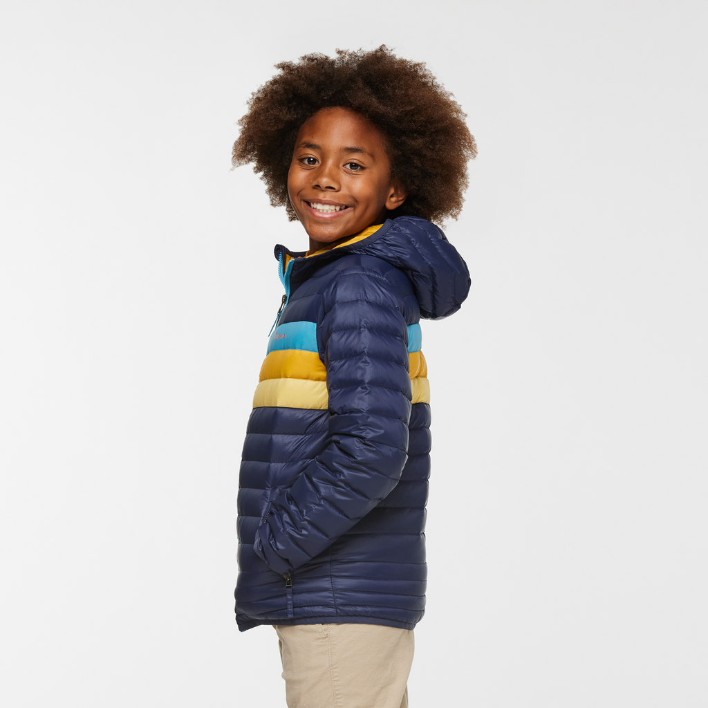 Fuego Hooded Down Jacket - Kids', Maritime Stripes, Model Isaiah