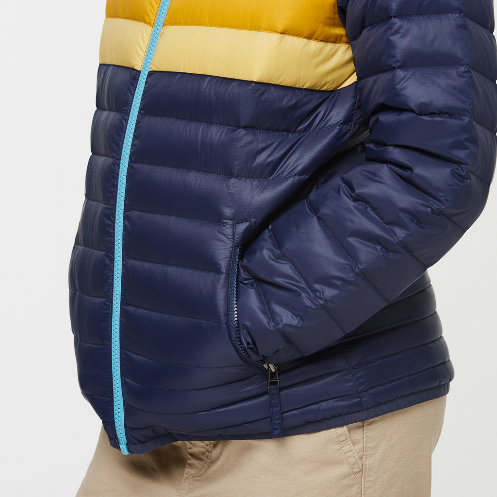 Fuego Hooded Down Jacket - Kids', Maritime Stripes, Model Isaiah
