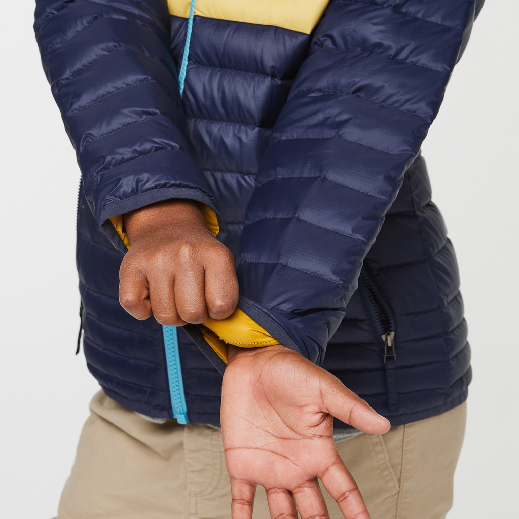 Fuego Hooded Down Jacket - Kids', Maritime Stripes, Model Isaiah