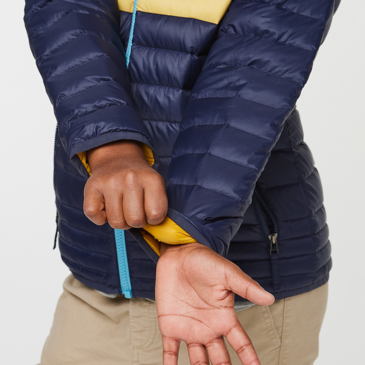 Fuego Hooded Down Jacket - Kids', Maritime Stripes, Model Isaiah