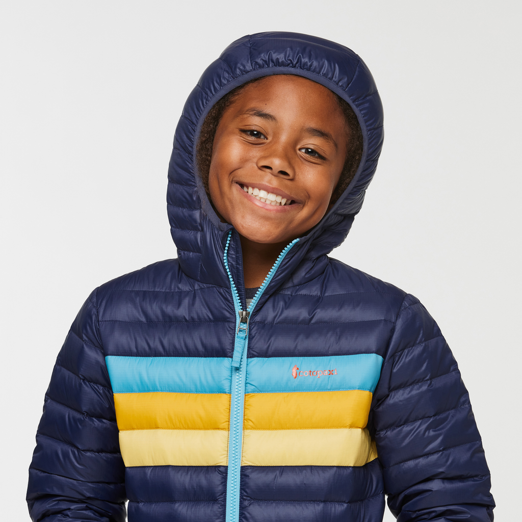 Fuego Hooded Down Jacket - Kids', Maritime Stripes, Model Isaiah