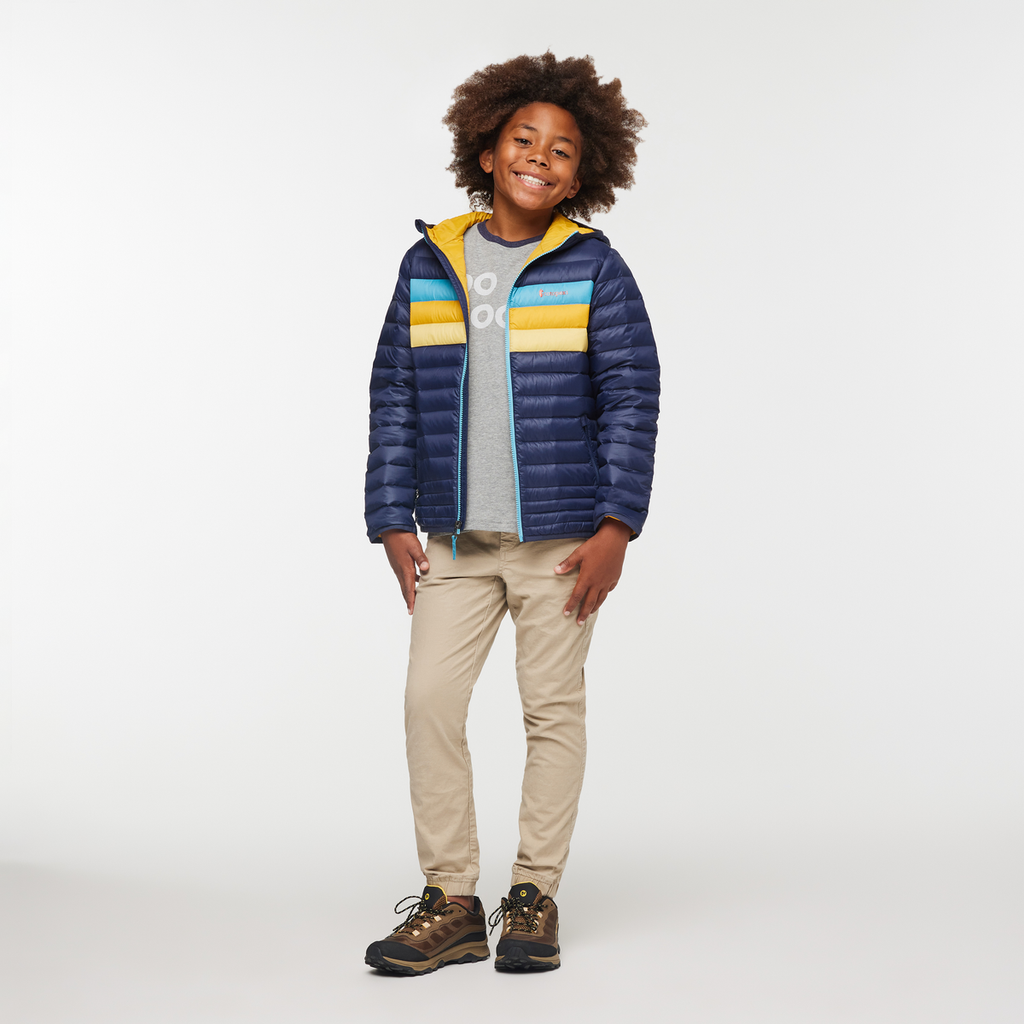 Fuego Hooded Down Jacket - Kids', Maritime Stripes, Model Isaiah