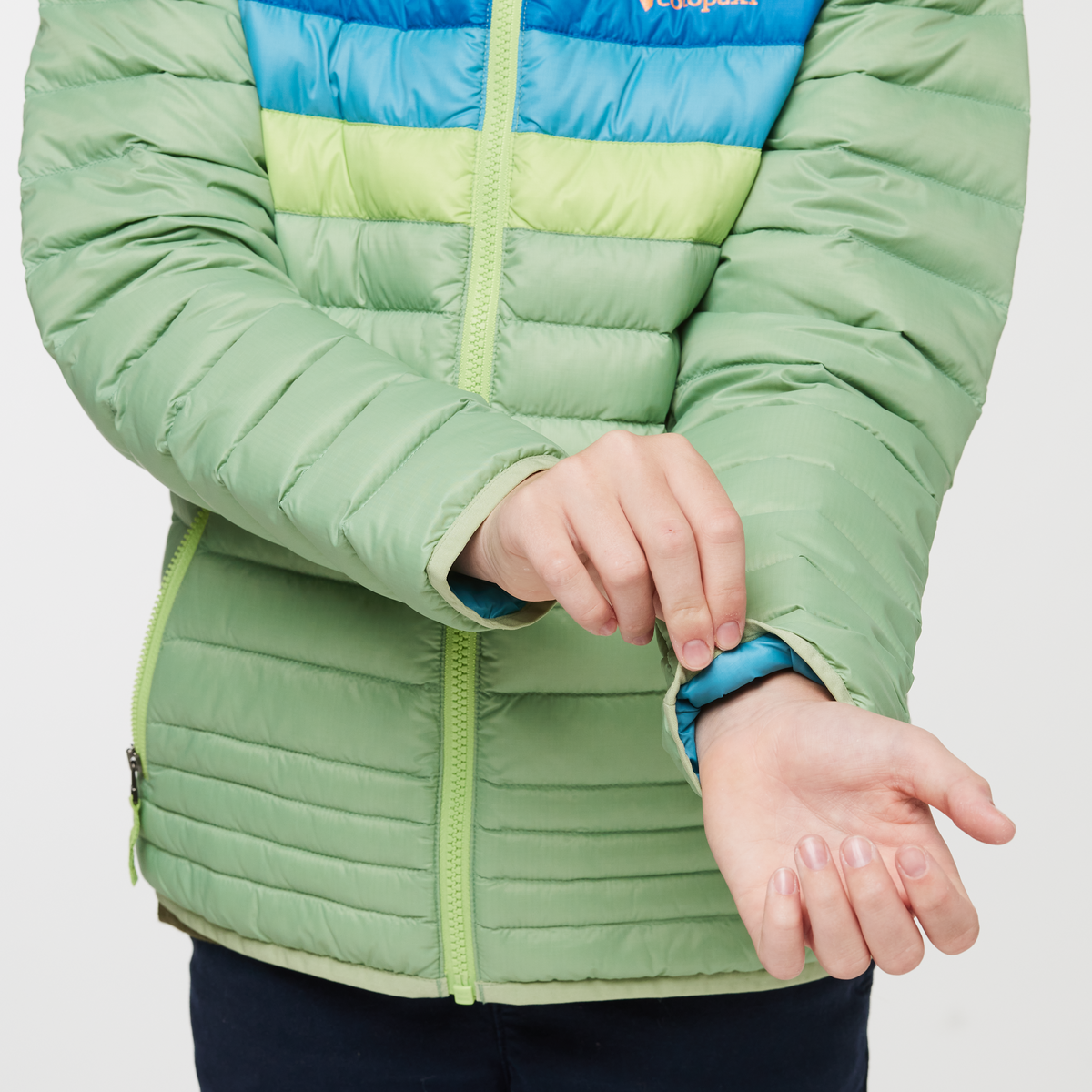 Fuego Down Jacket - Kids', Aspen Stripes, Model Dax