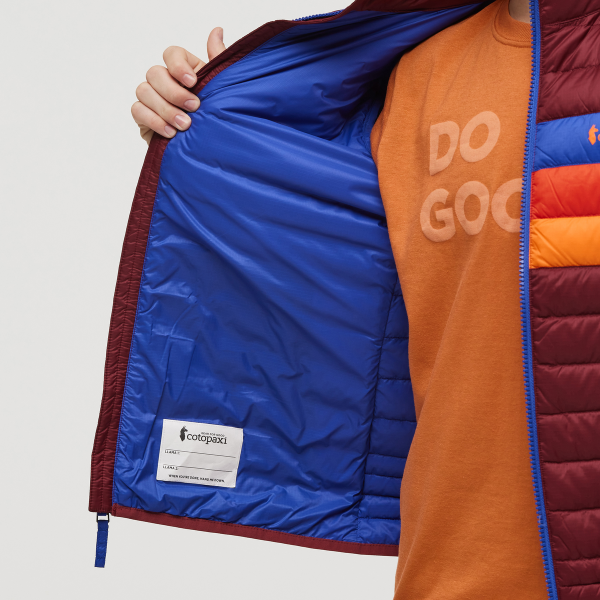 Fuego Down Jacket - Kids', Burgundy Stripes, Model Dax