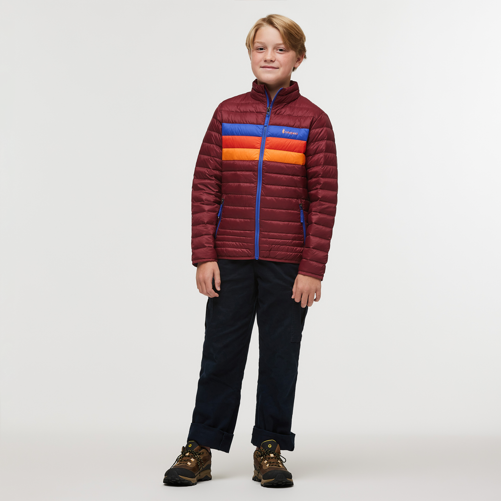 Fuego Down Jacket - Kids', Burgundy Stripes, Model Dax