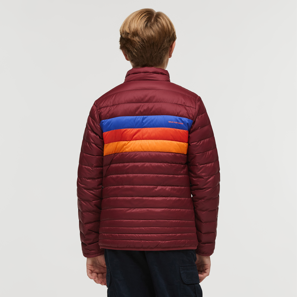 Fuego Down Jacket - Kids', Burgundy Stripes, Model Dax