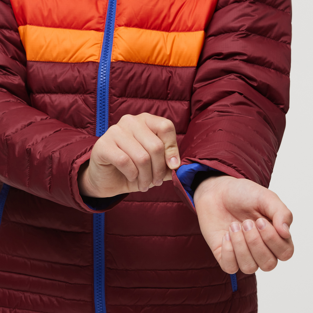 Fuego Down Jacket - Kids', Burgundy Stripes, Model Dax