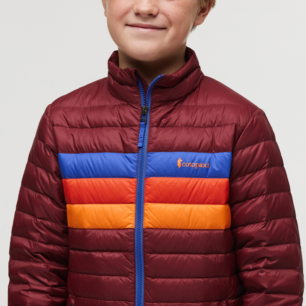 Fuego Down Jacket - Kids', Burgundy Stripes, Model Dax