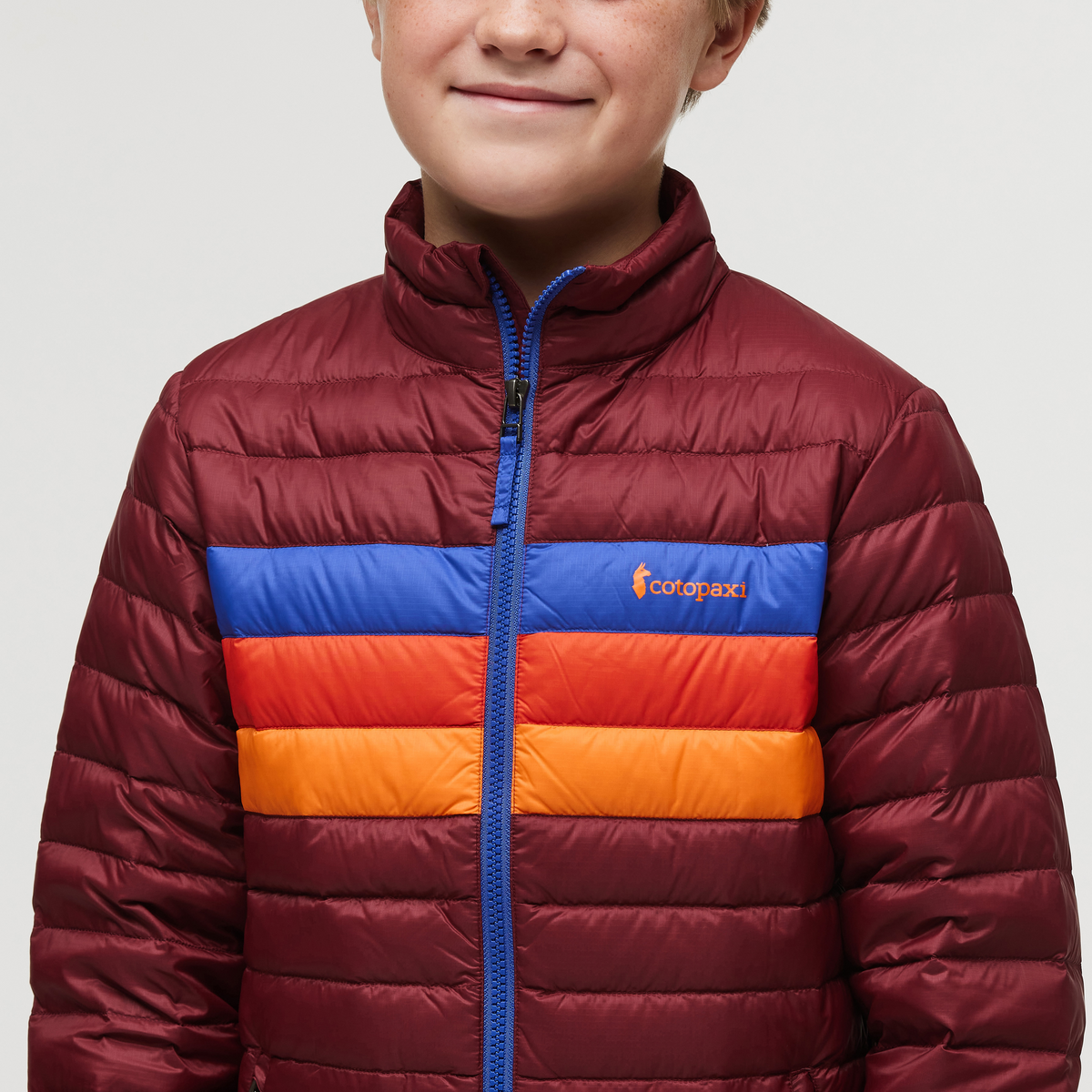 Fuego Down Jacket - Kids', Burgundy Stripes, Model Dax