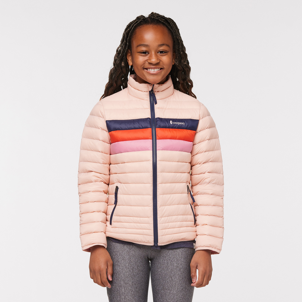Fuego Down Jacket - Kids', Rosewood Stripes, Model Adelina