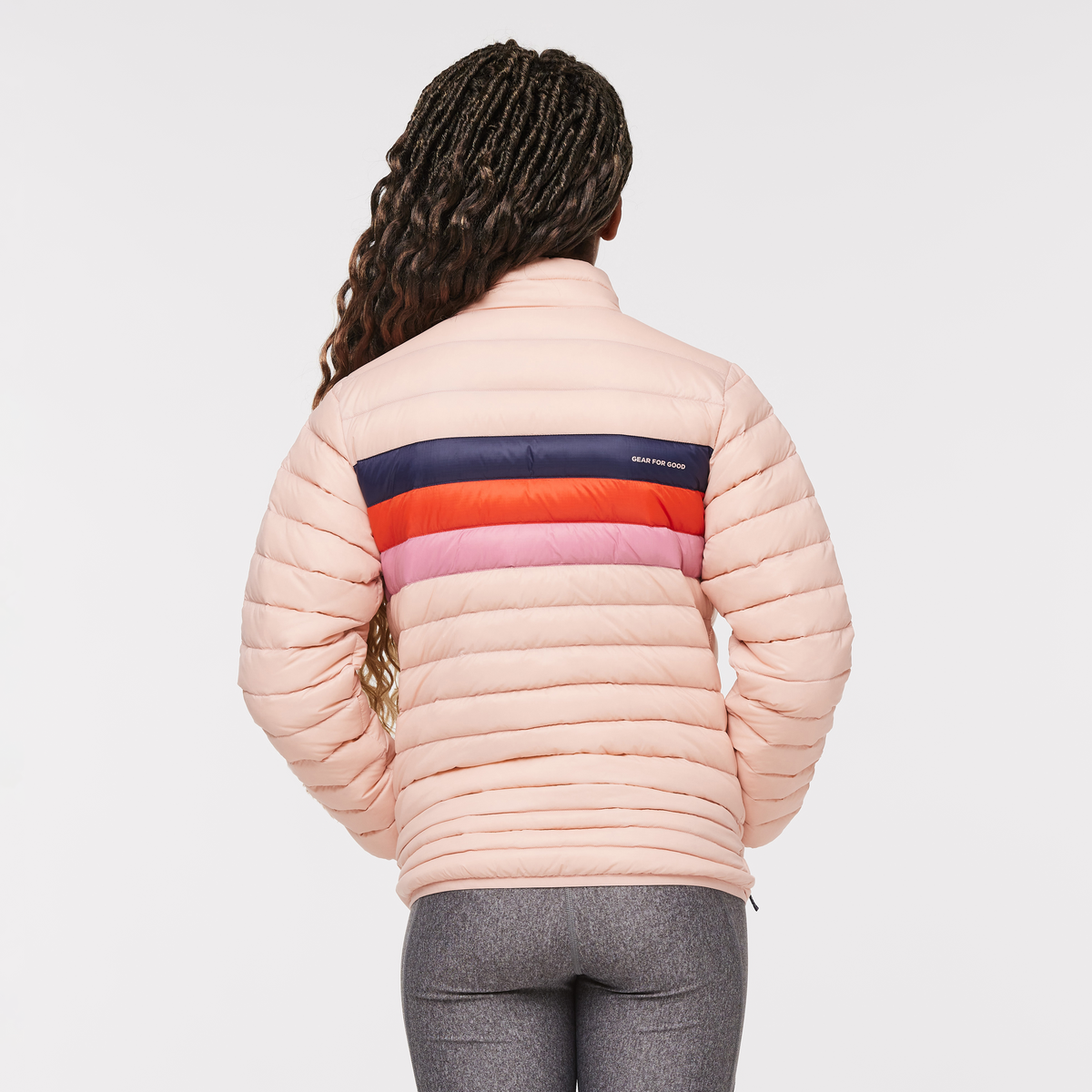 Fuego Down Jacket - Kids', Rosewood Stripes, Model Adelina