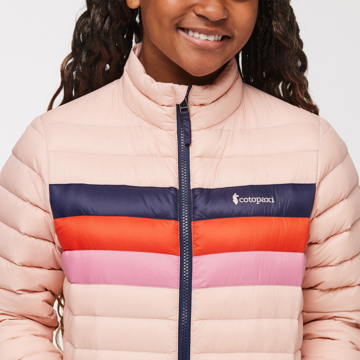 Fuego Down Jacket - Kids', Rosewood Stripes, Model Adelina