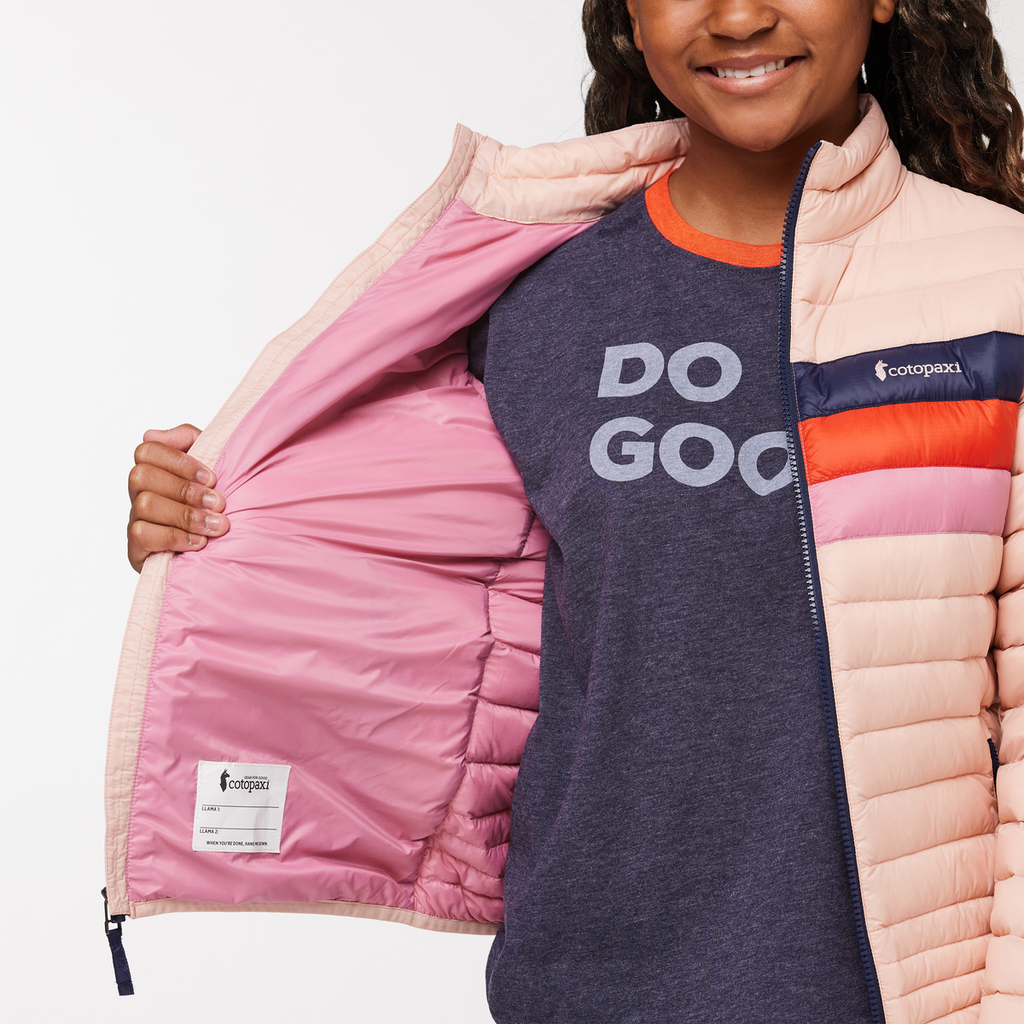Fuego Down Jacket - Kids', Rosewood Stripes, Model Adelina