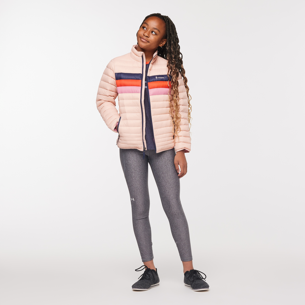 Fuego Down Jacket - Kids', Rosewood Stripes, Model Adelina