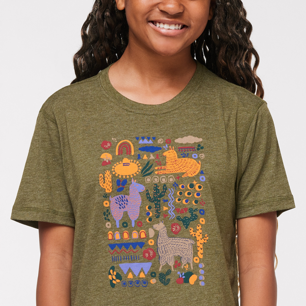 Llama Party T-Shirt - Kids', Pine, Model Adelina