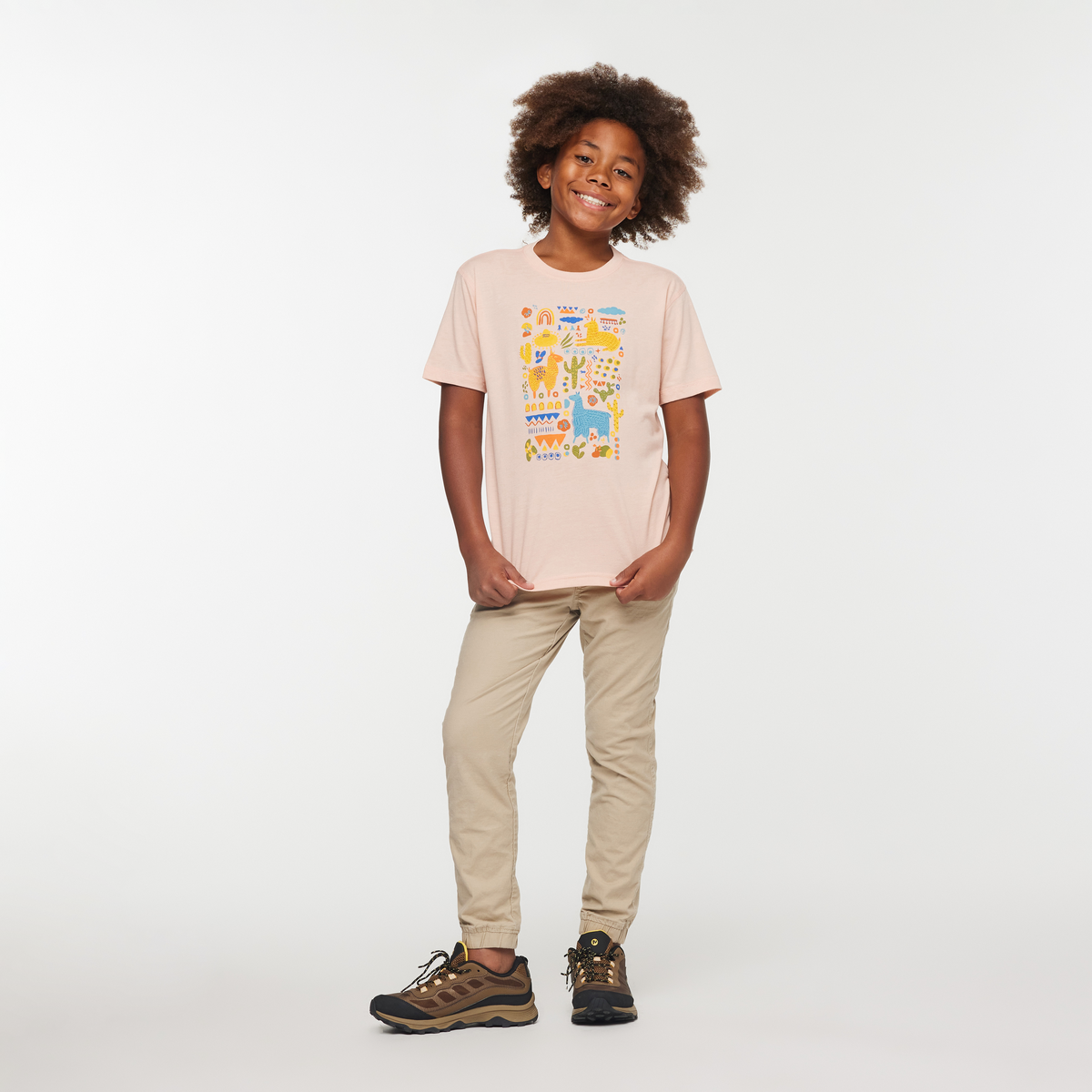 Llama Party Organic T-Shirt - Kids', Rosewood, Model Isaiah