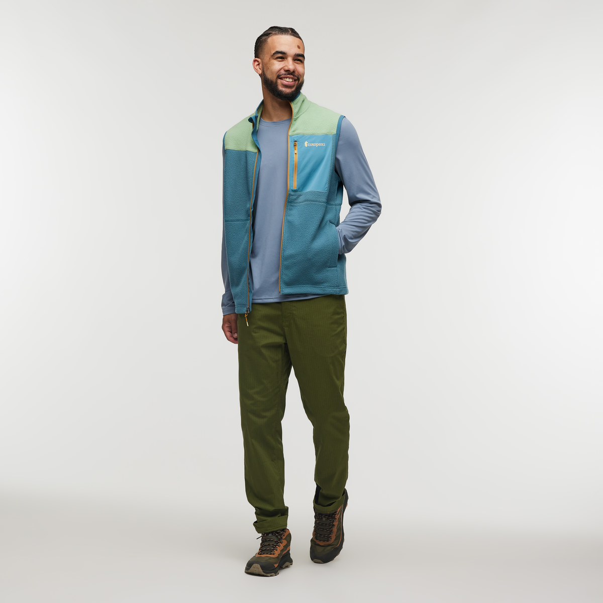 Abrazo Fleece Vest - Men's, Aspen/Blue Spruce, Model Alex
