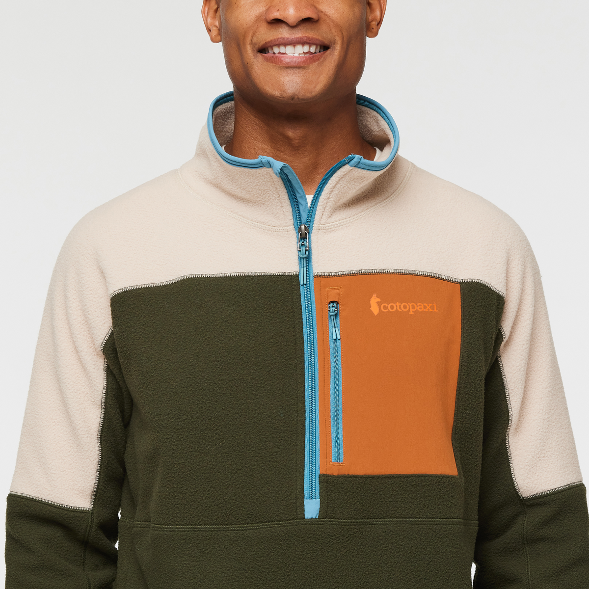 Abrazo Half-Zip Fleece Jacket - Men's, Oatmeal/Woods, Model Jason