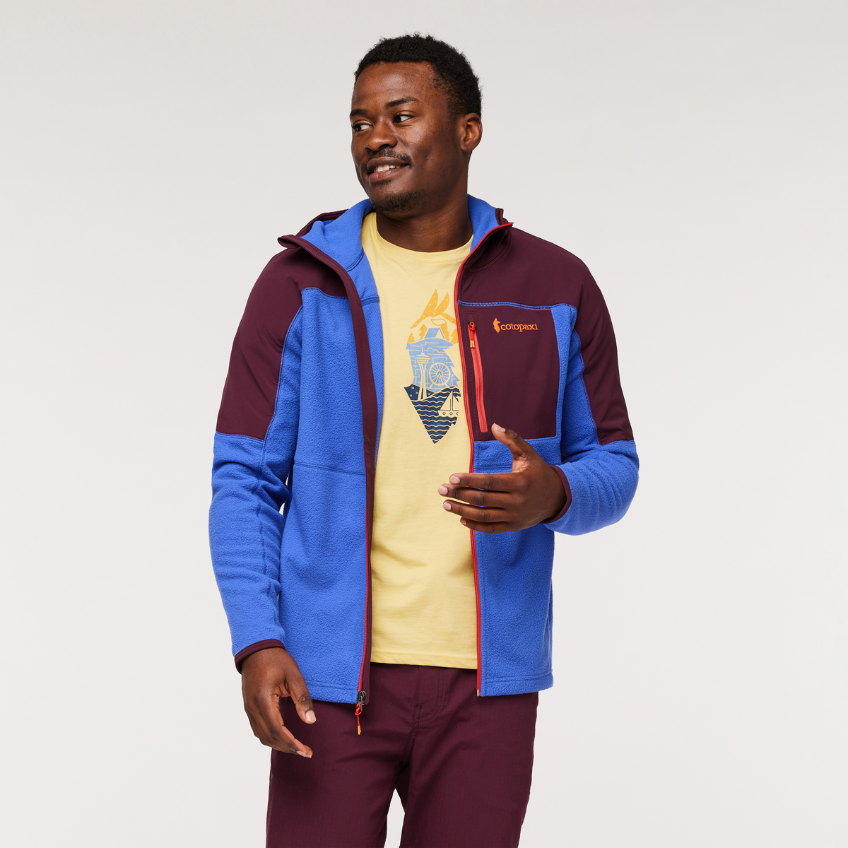 Abrazo Hooded Full-Zip Fleece Jacket - Men's, Wine/Blue Violet, Model Jeremy