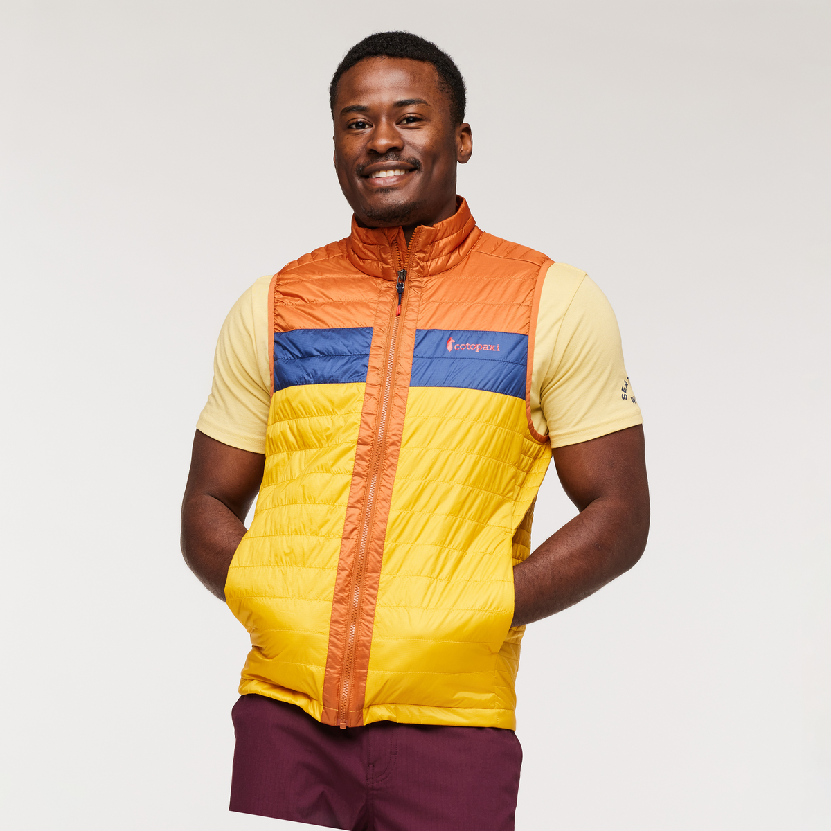 Capa Insulated Vest - Men's, Mezcal/Sunset, Model Jeremy
