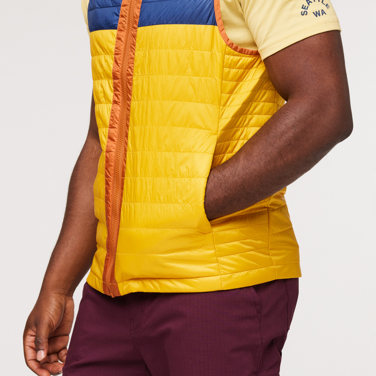 Capa Insulated Vest - Men's, Mezcal/Sunset, Model Jeremy