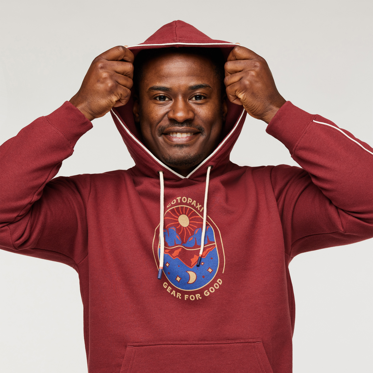 Day And Night Organic Pullover Hoodie - Men's, Burgundy, Model Jeremy