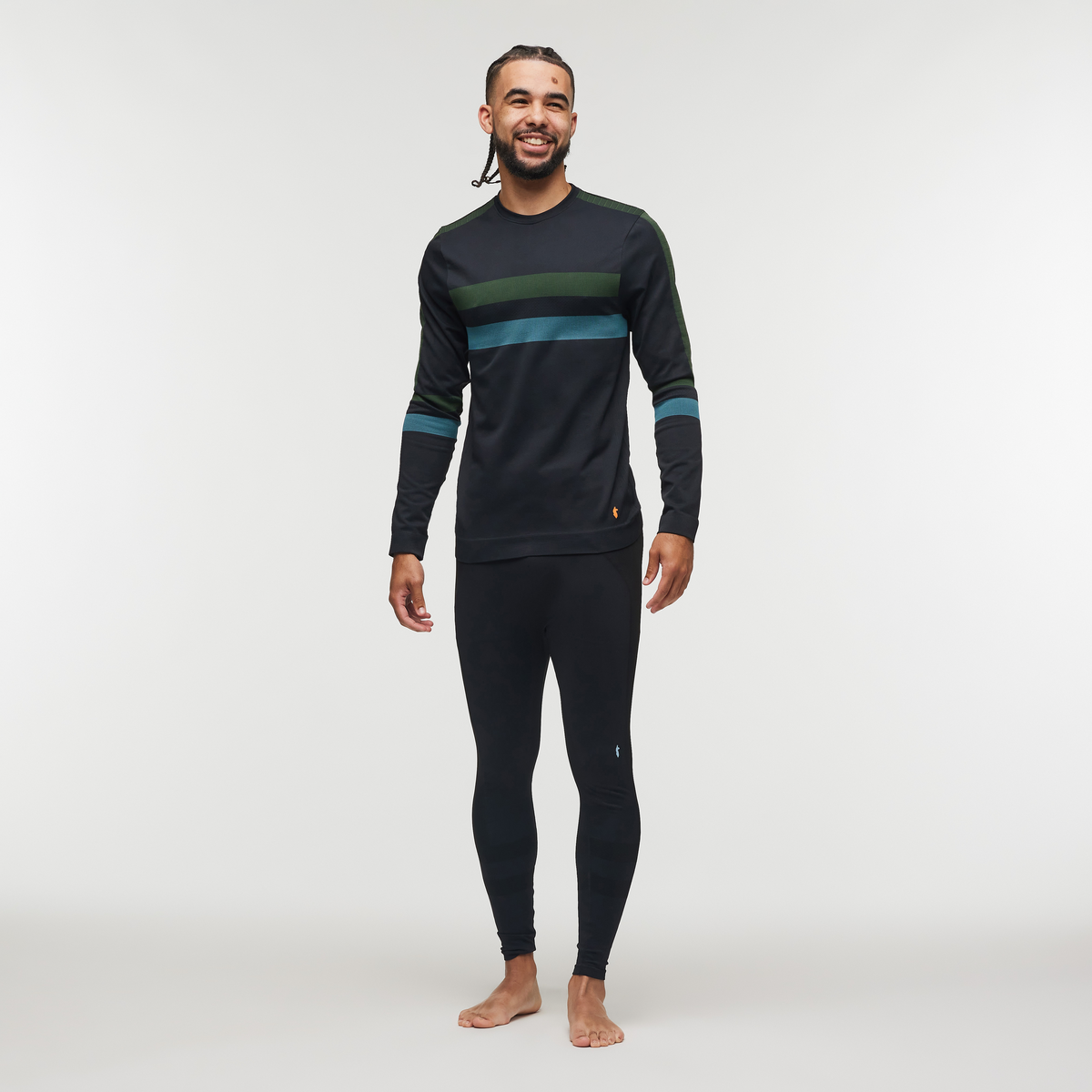 Debajo Seamless Baselayer Crew - Men's, Black Stripes, Model Alex